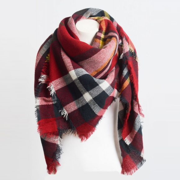 Plaid Сheckered Frayed Edge Blanket Scarf - Picture 2 of 2